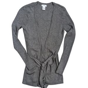 Cache XS Charcoal Grey Sweater Cardigan Tie Front Nylon Viscose Cashmere